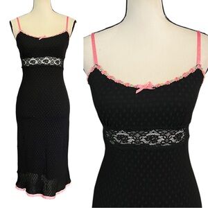 Vintage Betsey Johnson Sheer Swiss Dot Mesh Lace Ribbon Floral Slip Dress